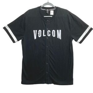 Volcom Jersey Mens Large Black Short Sleeve Baseball Embroidered Logo